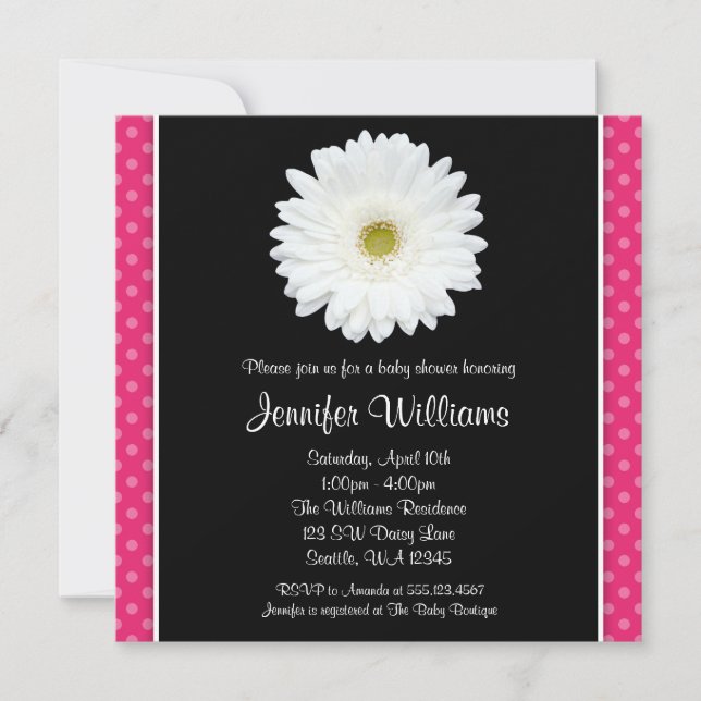 Invitation Baby shower blanc Gerbera Daisy Pink Polka Dot (Devant)