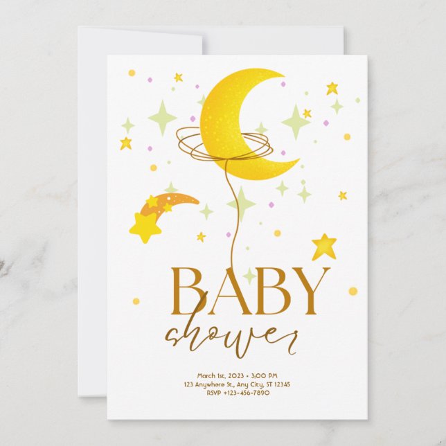 Invitation Baby shower blanc jaune (Devant)