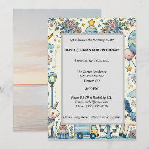 Invitation Baby shower blanc Pastel Blue