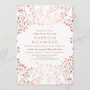 Invitation Baby shower blanc rose or et blanc Floral