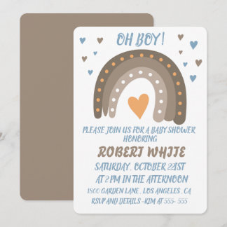 Invitation Baby shower bleu arc-en-ciel