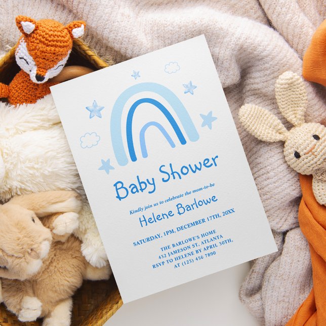 Invitation Baby shower bleu arc-en-ciel élégant (Cute Elegant Blue Rainbow Baby Shower Invitation)