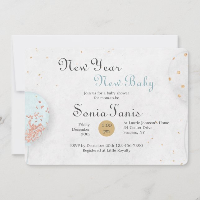 Invitation Baby shower Bleu Balloon (Devant)