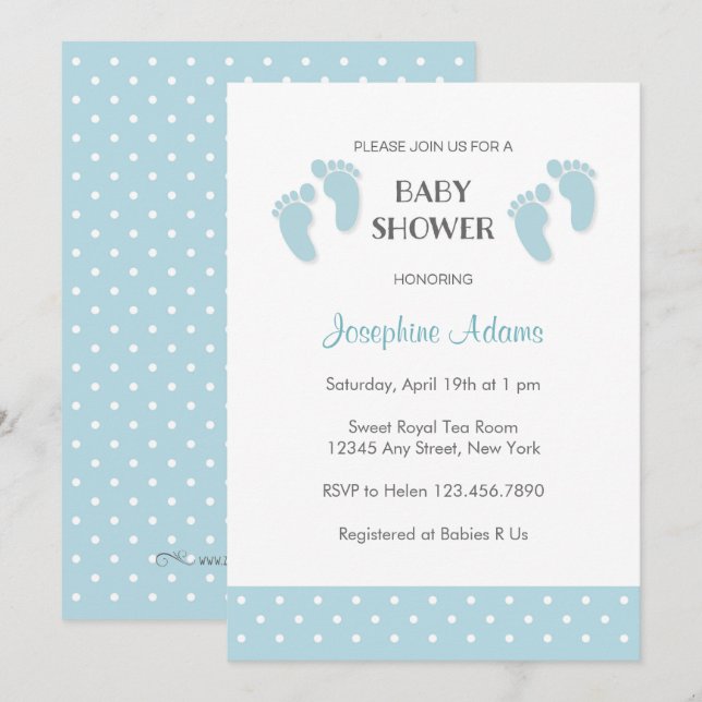 Invitation Baby shower Bleu Bébé (Devant / Derrière)