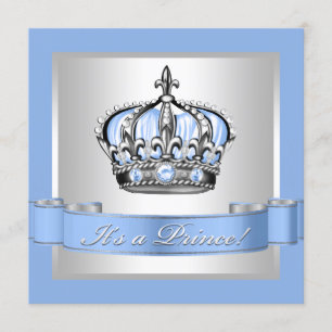 Invitation Baby shower Bleu Bébé et Prince Argent
