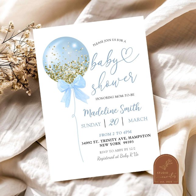 Invitation Baby shower Bleu Bleu Coquette Bow (Créateur téléchargé)