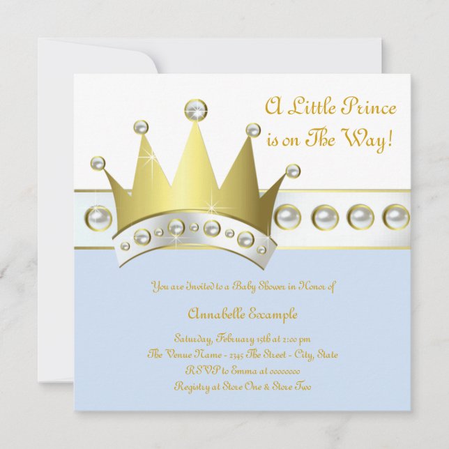 Invitation Baby shower Bleu Bleu et Or (Devant)