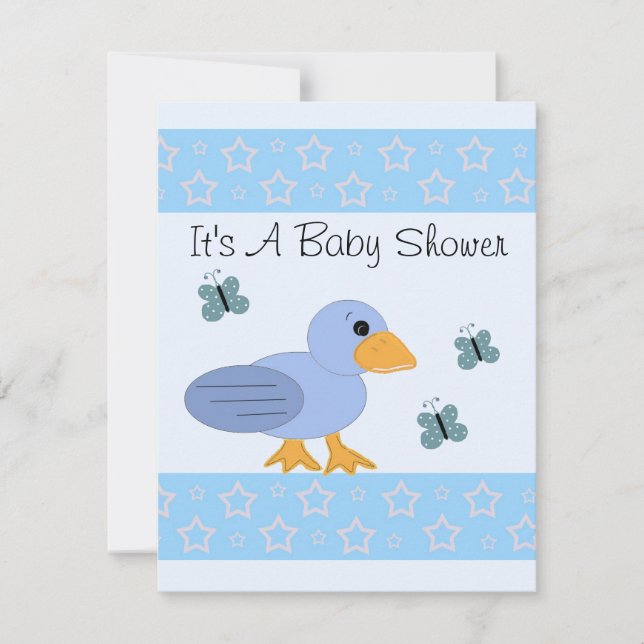 Invitation Baby shower Bleu Canard Et Papillon (Devant)