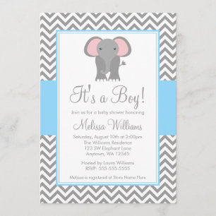 Invitation Baby shower bleu clair de l'éléphant Chevron
