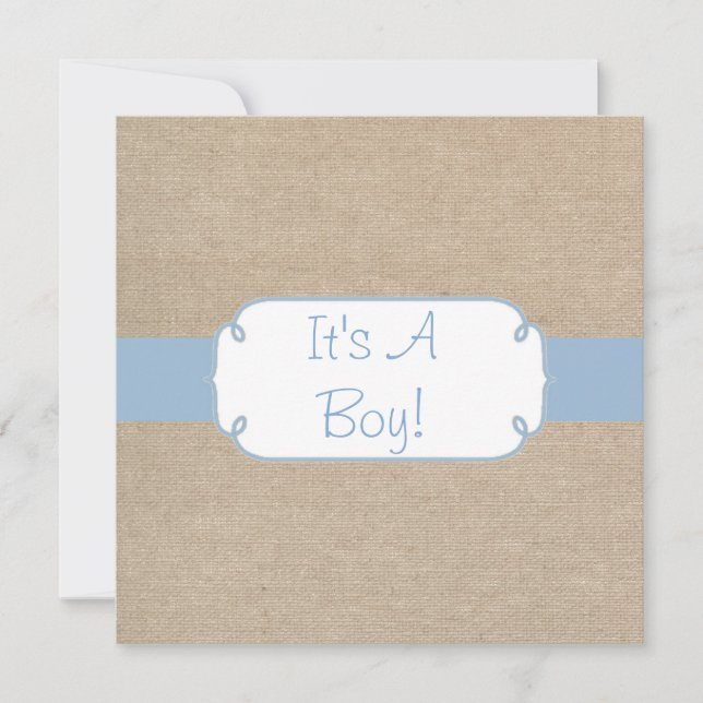 Invitation Baby shower bleu-clair et beige de pays de toile (Devant)