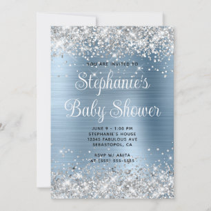 Invitation Baby shower bleu clair Parties scintillant argenté