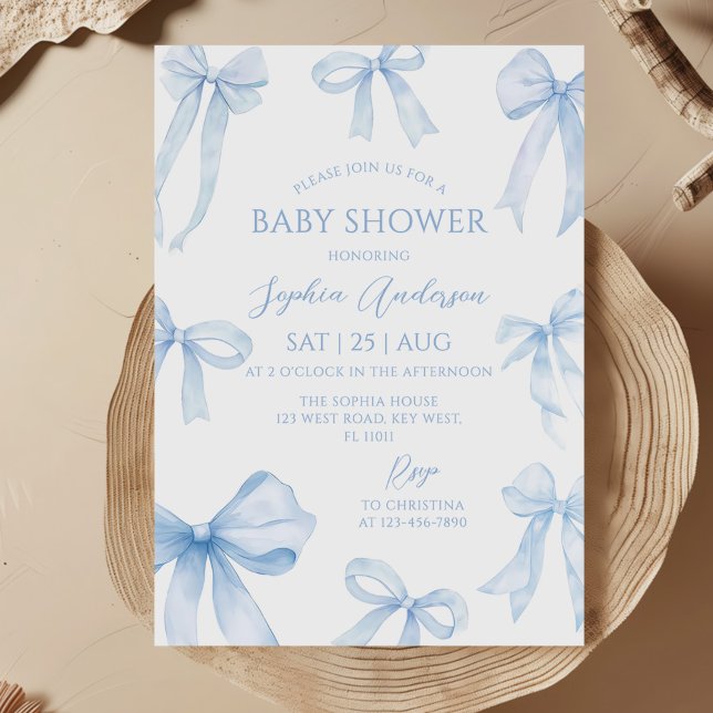 Invitation Baby shower bleu Coquette Bow (Créateur téléchargé)