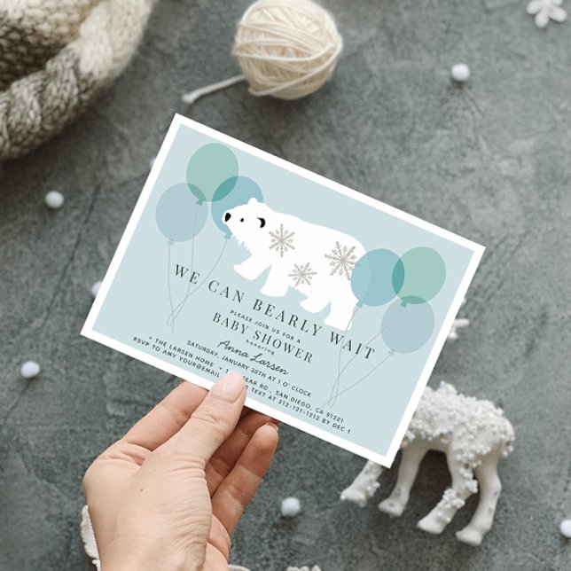 Invitation Baby shower bleu d'attente d'ours polaire d'hiver (Créateur téléchargé)