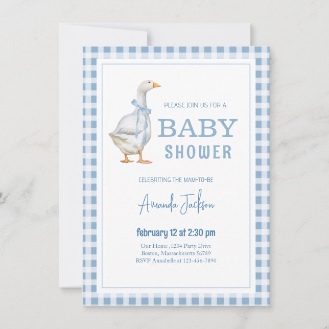 Invitation Baby shower bleu de Little Goose (Devant)