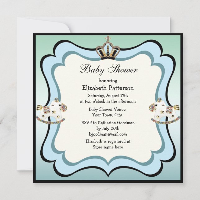 Invitation Baby shower bleu des Chevaux de la Couronne et des (Devant)