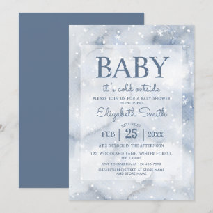 Invitation Baby shower bleu d'hiver simple et poussiéreux