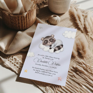 Invitation Baby shower bleu doux pour bébé garçon Raccoon