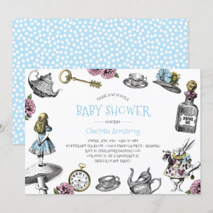 Invitation Baby shower bleu du pays des merveilles avec le