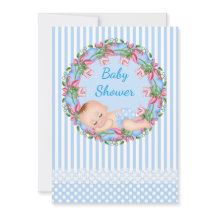 Baby shower Bleu en bande avec couchage