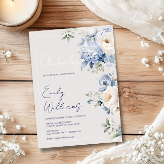 Invitation Baby shower bleu et beige Dusty