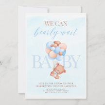 Invitation Baby shower bleu et Brown