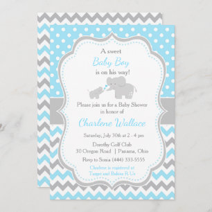 Invitation Baby shower bleu et gris éléphant