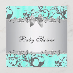 Invitation Baby shower bleu et gris turquoise élégant