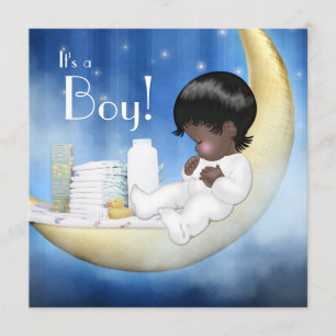 Invitation Baby shower bleu et jaune de la lune