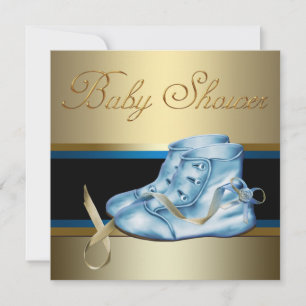 Invitation Baby shower bleu et or pour petit prince
