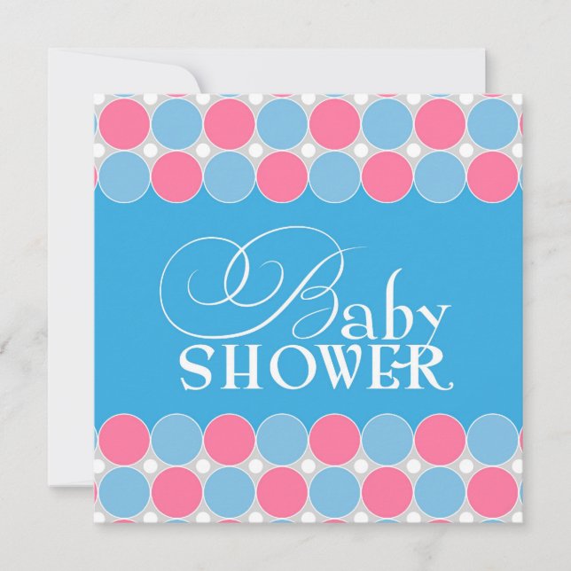 Invitation baby shower bleu et rose plat (Devant)