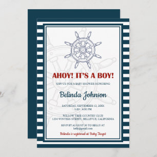 Invitation Baby shower bleu et rouge marine