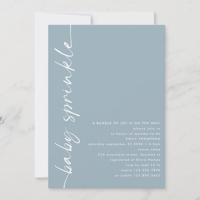 Invitation Baby shower bleu foncé pivoté (Devant)