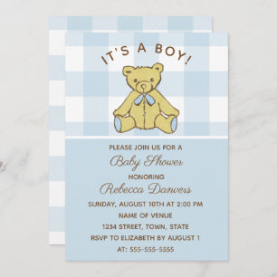 Invitation Baby shower Bleu Garçon Ours