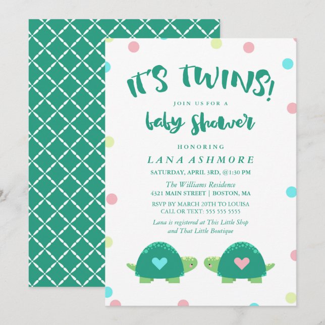 Invitation Baby shower bleu jumeau de jumeaux de rose des (Devant / Derrière)