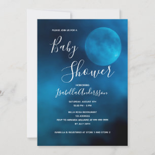 Invitation Baby shower bleu lune typographie neutre