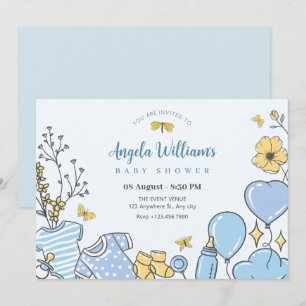 Invitation Baby shower bleu mignon