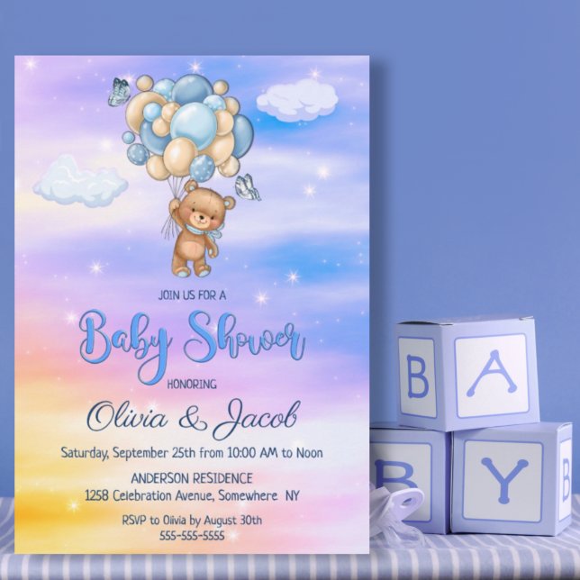 Invitation Baby shower Bleu Ours Teddy (Créateur téléchargé)