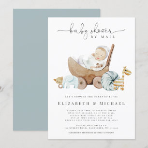 Invitation  Baby shower Bleu Par Mail Boho Distance Sociale