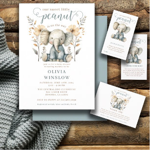 Invitation Baby shower bleu petit cacahuète bébé éléphant