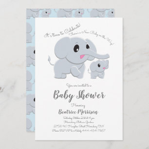 Invitation Baby shower bleu petit éléphant
