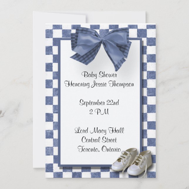 Invitation Baby shower bleu plaqué (Devant)