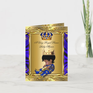 Invitation Baby shower Bleu Prince Royal Regal Gold plié
