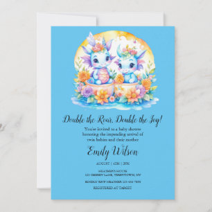 INVITATION BABY SHOWER BLEU RAINBOUR FLORAL BÉBÉ DRAGONS TWIN