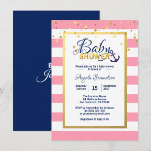 Invitation Baby shower bleu rose blanc de la marine aurifère
