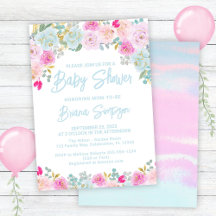 Baby Shower Bleu Rose Pêche Violet