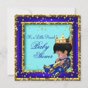 Invitation Baby Shower Bleu Royal Or Garçon couronne prince É