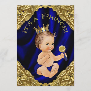 Invitation Baby Shower Bleu Royal Satin Or Prince