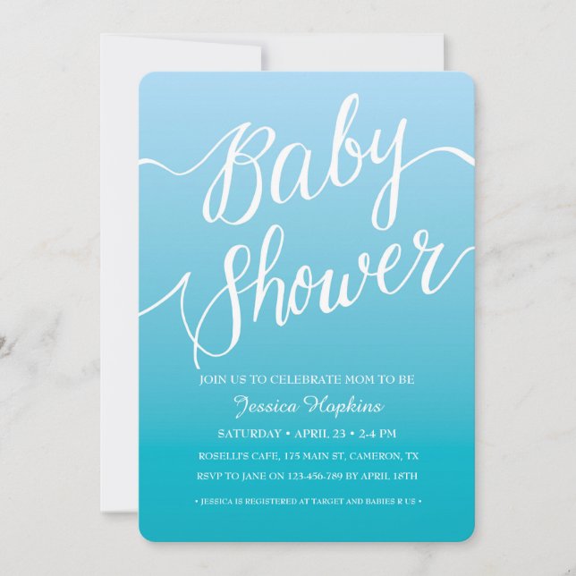 Invitation Baby shower bleu | Script manuscrit (Devant)
