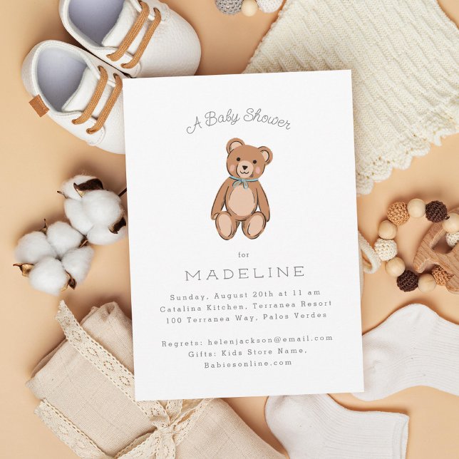 Invitation Baby shower bleu Teddy Bear classique (Créateur téléchargé)