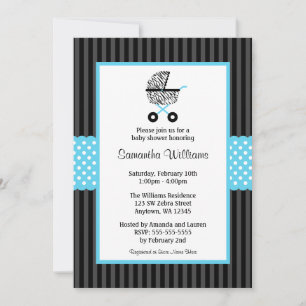 Invitation Baby shower bleu turquoise à la mode de chariot de